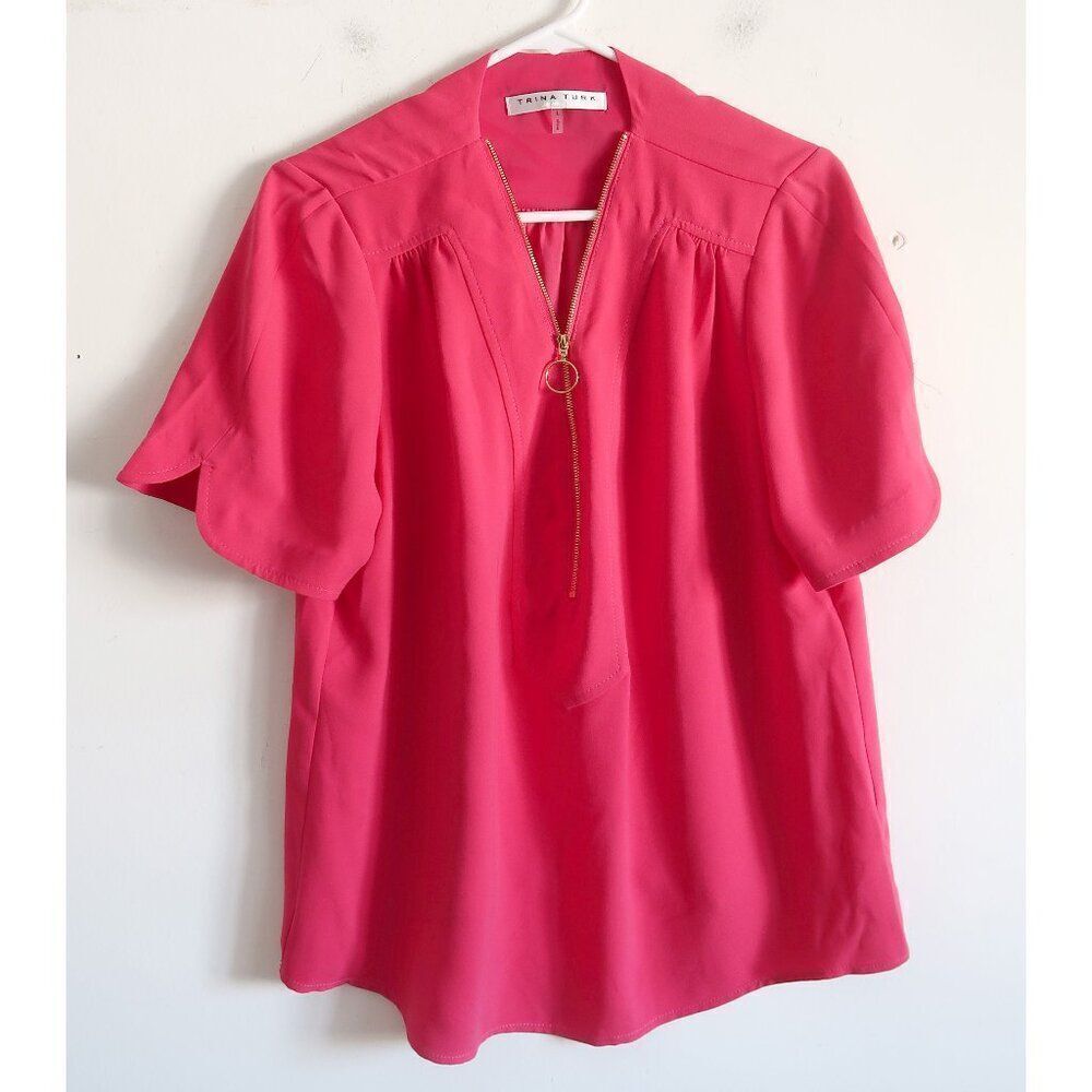 Trina Turk Pink Zip-Up Blouse - Size Large